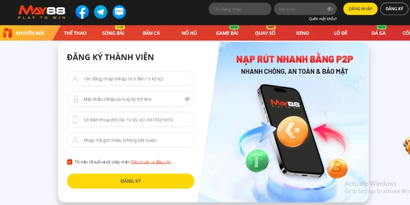 Giao diện đăng ký May88 – Thao tác nhanh, đơn giản và bảo mật